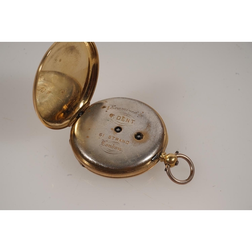 9 - 18ct gold cased open faced key wound pocket watch, the white enamel dial with Roman numeral chapter ... 