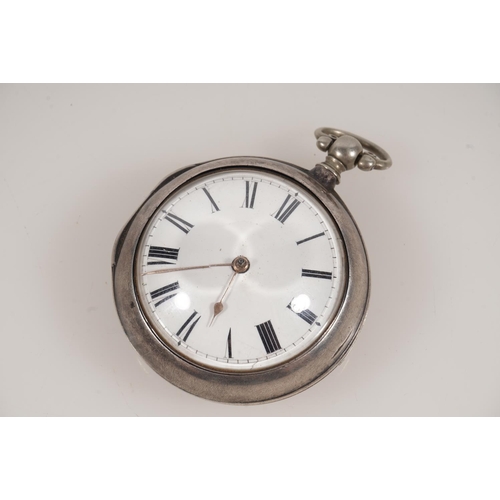 14 - Conway of London, an antique silver pair case pocket watch, the white enamel dial with Roman numeral... 