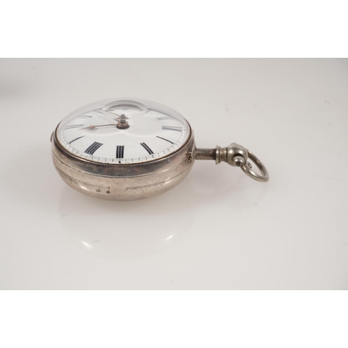 14 - Conway of London, an antique silver pair case pocket watch, the white enamel dial with Roman numeral... 