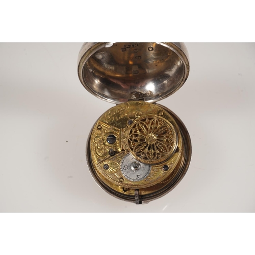 14 - Conway of London, an antique silver pair case pocket watch, the white enamel dial with Roman numeral... 