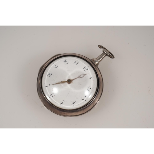 15 - Bartholomew of London, an antique silver pair case pocket watch, the white enamel dial with Arabic n... 