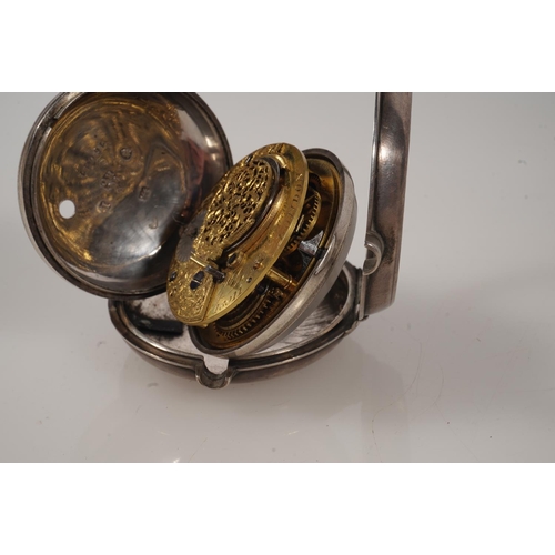 15 - Bartholomew of London, an antique silver pair case pocket watch, the white enamel dial with Arabic n... 