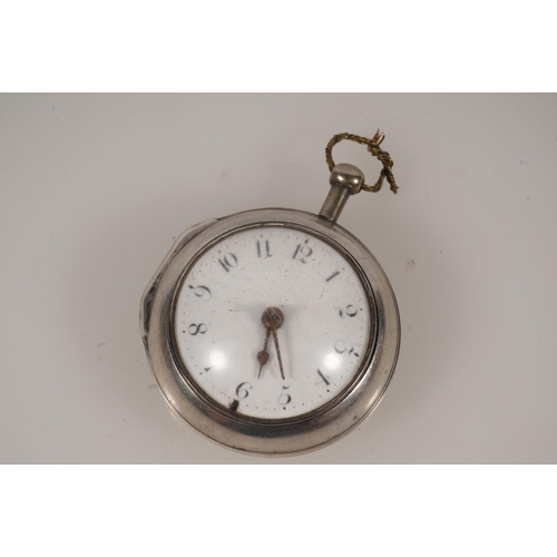 16 - Robert and Peter Higgs of London, an antique silver pair case pocket watch, the white enamel dial wi... 