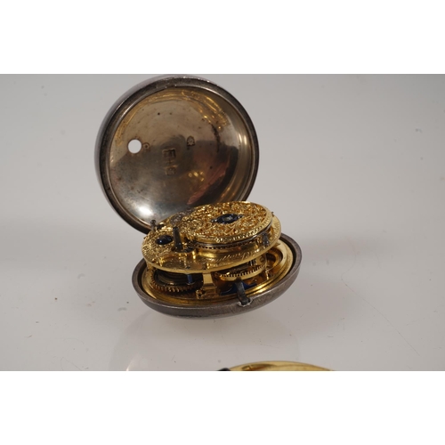 17 - Benjamin Dutton of London, a silver pair case (lacking outer case) pocket watch, the white enamel di... 