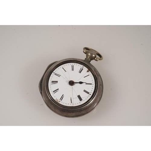 18 - George Parker of Dublin Ireland, an antique white metal pair case pocket watch, the white enamel dia... 