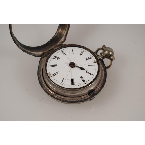 18 - George Parker of Dublin Ireland, an antique white metal pair case pocket watch, the white enamel dia... 