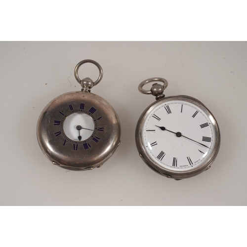 20 - Silver open faced key wound fob watch by Lecomte of Geneva and another by Lecomte in silver half hun... 