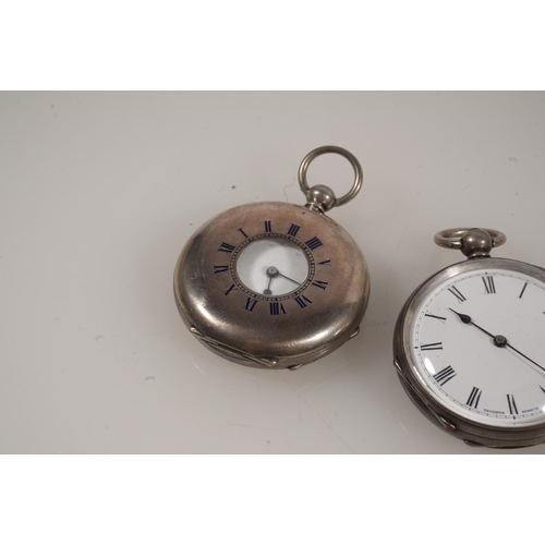 20 - Silver open faced key wound fob watch by Lecomte of Geneva and another by Lecomte in silver half hun... 