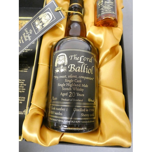 1 - The Lord Balliol 20 years old single cask, single malt scotch whisky, Distilled in 1984, Sherry cask... 