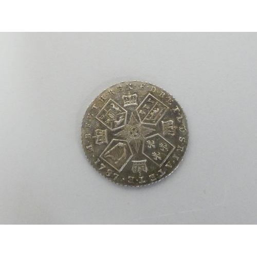 252 - United Kingdom. George III, (1760-1820) 1787 Silver sixpence, without Hearts. S.3748 EX+.... 