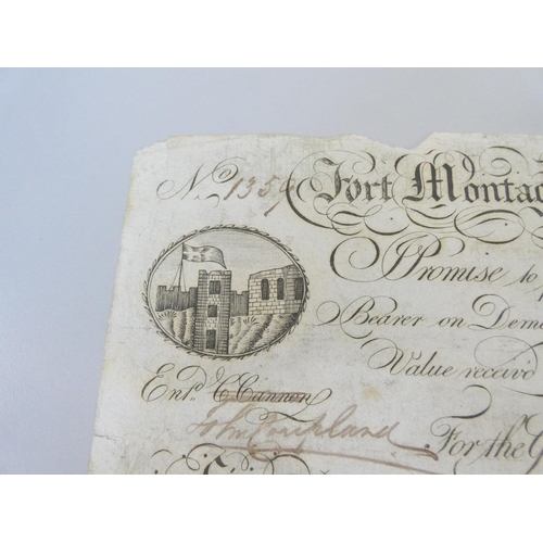 282 - Colonial Bahamas Banknote. Fort Montague Bank, for E. Hill, 5 Half Pence, 10th July 1821, serial num... 