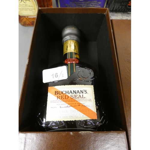 16 - Two bottles of Blended Scotch Whisky, Buchanan's Red Seal, 75cl, 40% vol, boxed, and Crown Royal Can... 