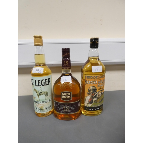 18 - Three bottles of Blended Scotch Whisky, Old bottle of St Leger, Distilled and Bottled by Hill Thomso... 