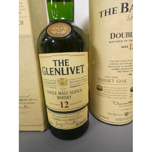 2 - The Balvenie Doublewood 12 years old single malt scotch whisky, 70cl, 40% vol, with The Glenlivet 12... 