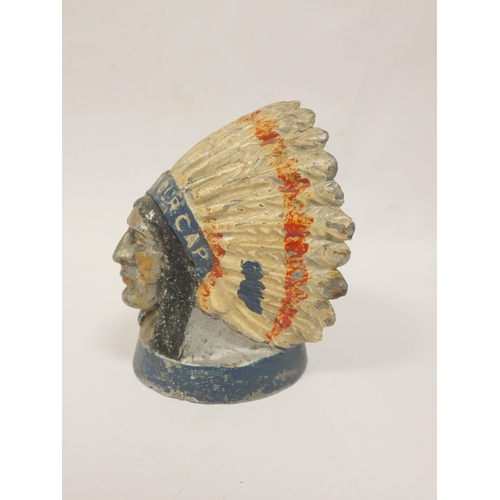 349 - British Guy Motors 'Feathers in our Cap' chief mascot, cast aluminium, cold-painted in blue, re... 