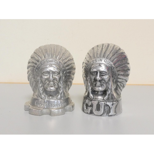 350 - Two British Guy Motors 'Feathers in our Cap' chief mascots, unpainted Height 11cm 