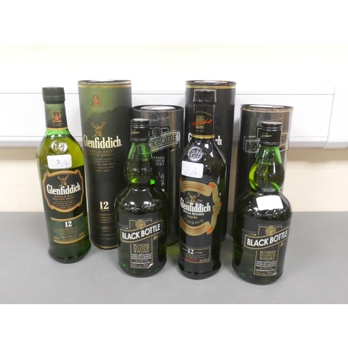 3 - Two bottles of Glenfiddich 12 years old single malt scotch whisky, 70cl, 40% vol, with two bottles o... 