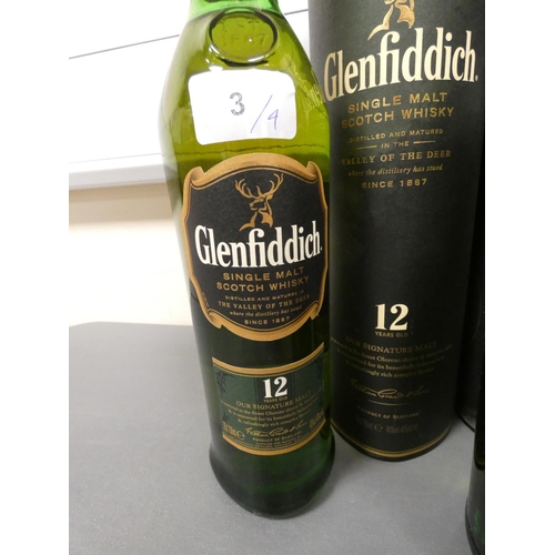 3 - Two bottles of Glenfiddich 12 years old single malt scotch whisky, 70cl, 40% vol, with two bottles o... 