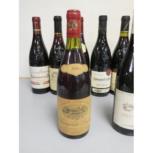 35 - Nine bottles of wine to include a 1986 Beaujolais Regnie vintage 75cl 13%ABV, 1992 bottle of Chateau... 