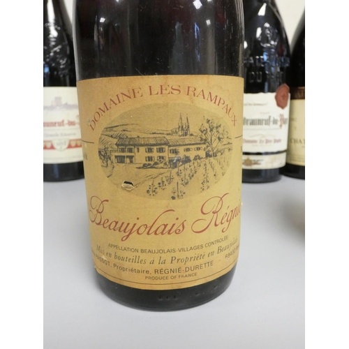 35 - Nine bottles of wine to include a 1986 Beaujolais Regnie vintage 75cl 13%ABV, 1992 bottle of Chateau... 