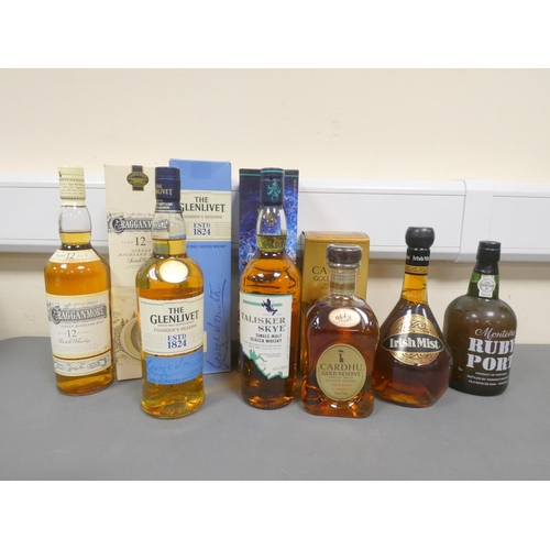 36 - Cragganmore 12yr old single malt whisky 70cl 40%ABV, along with The Glenlivet 70cl 40%ABV, Talisker ... 