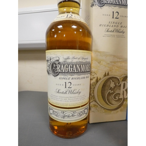 36 - Cragganmore 12yr old single malt whisky 70cl 40%ABV, along with The Glenlivet 70cl 40%ABV, Talisker ... 