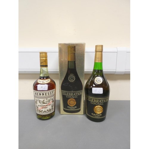 4 - Hennessy Cognac, 70cl, 40%, with Camus Celebration Cognac, 1 Litre, 40% vol, boxed. (2)