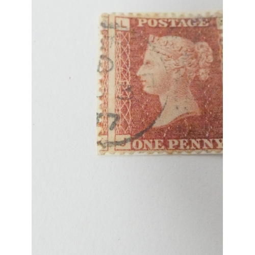 367 - Great Britain. Penny red imperforated error stamp. The print is offset resulting in the stamp lackin... 