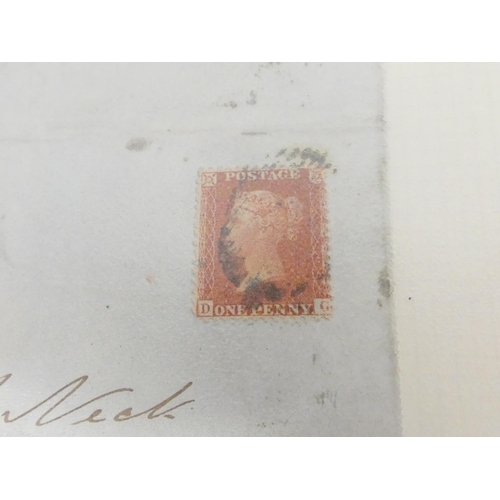 369 - Album of Victorian correspondence c1840s-60s with imperforated penny red postage stamps. 