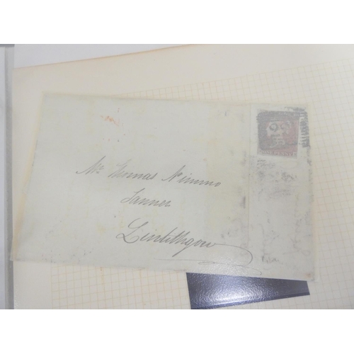 369 - Album of Victorian correspondence c1840s-60s with imperforated penny red postage stamps. 