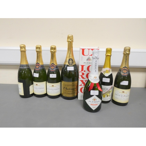 9 - Four bottles of Louis Raymond Brut Champagne, 75cl, 12% vol, with Charlemagne premium Demi Sec, 1.5 ... 