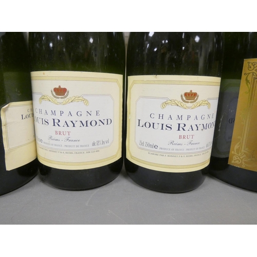 9 - Four bottles of Louis Raymond Brut Champagne, 75cl, 12% vol, with Charlemagne premium Demi Sec, 1.5 ... 