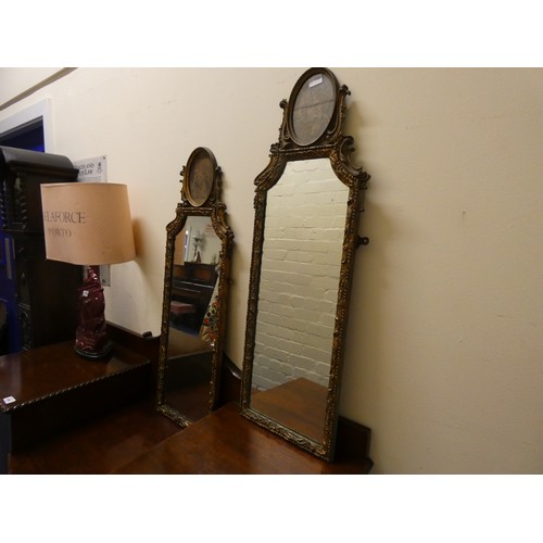 116A - Pair of 19th century Belle Epoque style giltwood pier mirrors, with oval print surmount above scroll... 