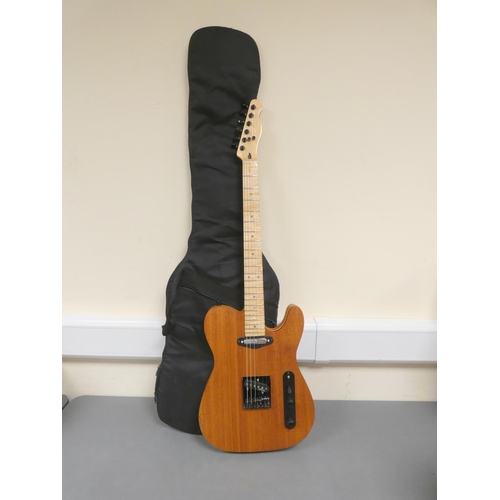 431 - Telecaster style six string electric guitar with pickups by Wilkinson, with carry bag.