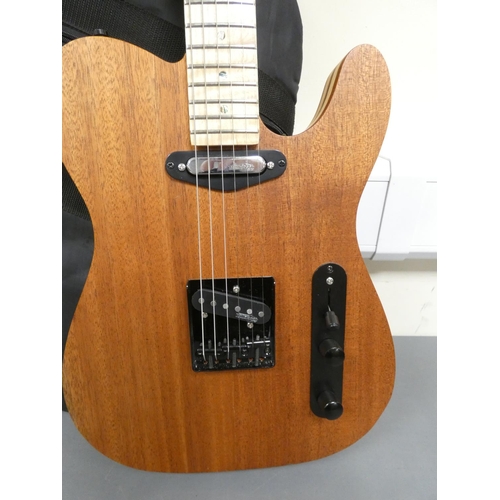 431 - Telecaster style six string electric guitar with pickups by Wilkinson, with carry bag.