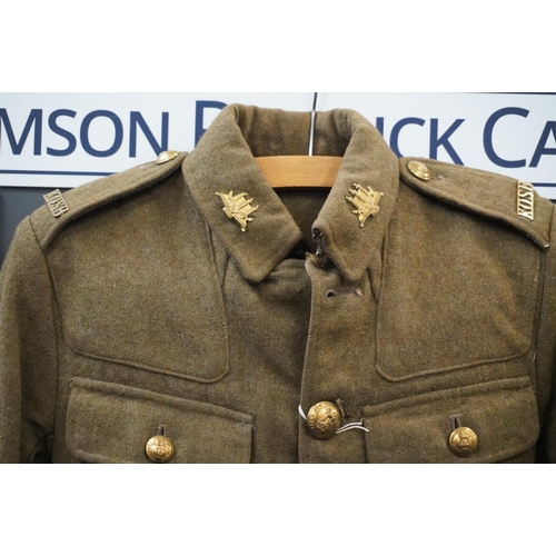 1775 - British army uniform, a khaki green jacket with Firmin & Sons of London Kings Own Scottish Borde... 