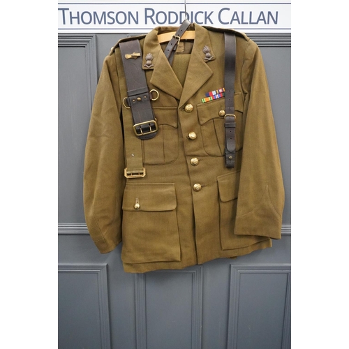 1776 - British army uniform, a WWII khaki green jacket with Anderson and Sons Ltd label [J B HALL (John Buc... 