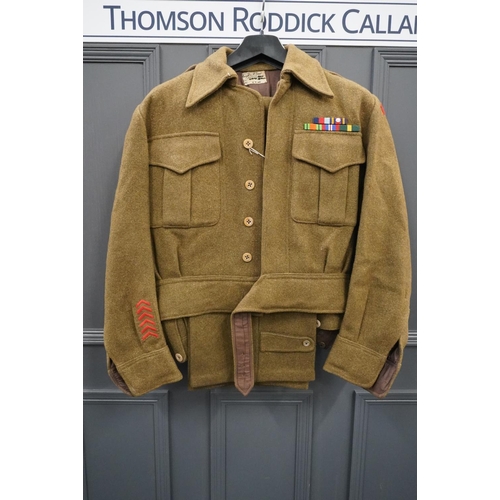 1779 - British army uniform, a WWII khaki green jacket with Bright & McIvor of Calcutta label [CAPT HAL... 