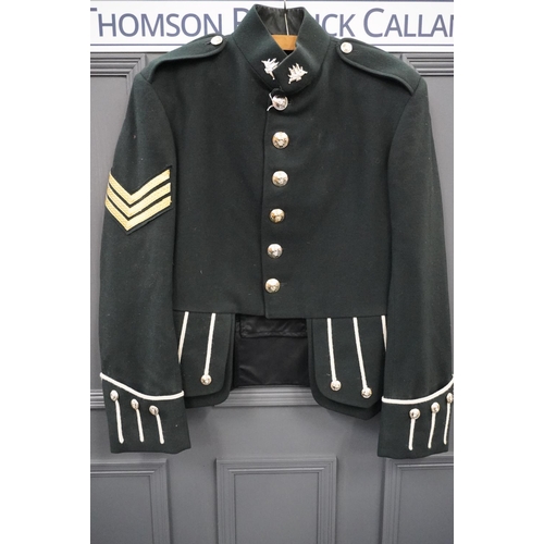 1785 - British army uniform, a green doublet jacket with Uniform Clothing & Equipment Ltd of London lab... 