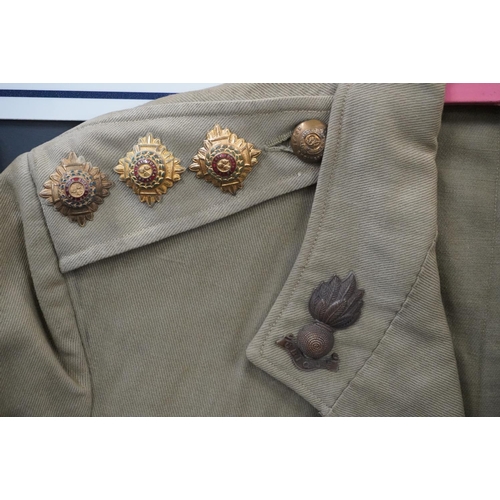 1791 - British Army uniform, a stone coloured summer jacket having Royal Engineers brass buttons, Ubique co... 