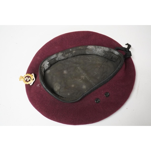 1796 - WW2 British Airborne Forces maroon beret having black cloth lining, the interior white stencilled [7... 