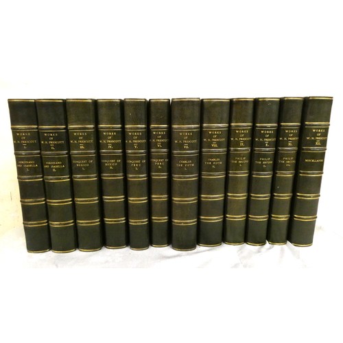 4 - PRESCOTT W. H.  The Complete Works, ed. by J. F. Kirk. The set of 12 vols. Nice half green morocco b... 