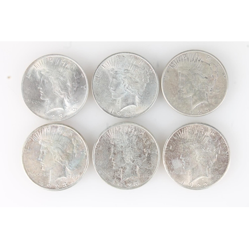 332 - UNITED STATES OF AMERICA USA silver Liberty Head Peace dollars 1922 S, 1922, 1922 S, 1923 x2 and 192... 