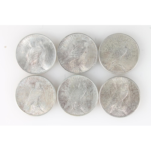 332 - UNITED STATES OF AMERICA USA silver Liberty Head Peace dollars 1922 S, 1922, 1922 S, 1923 x2 and 192... 