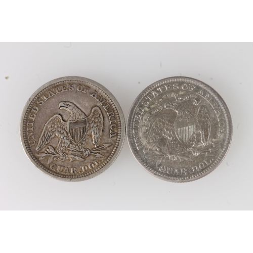 337 - UNITED STATES OF AMERICA USA Seated Liberty silver quarter dollar 1855, KM#81 and another 1891, KM#A... 