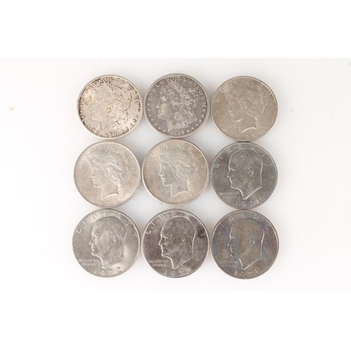 341 - UNITED STATES OF AMERICA USA Morgan dollars 1878 S, 1889 O, Peace dollars 1922, 1923 and 1925, Eisen... 