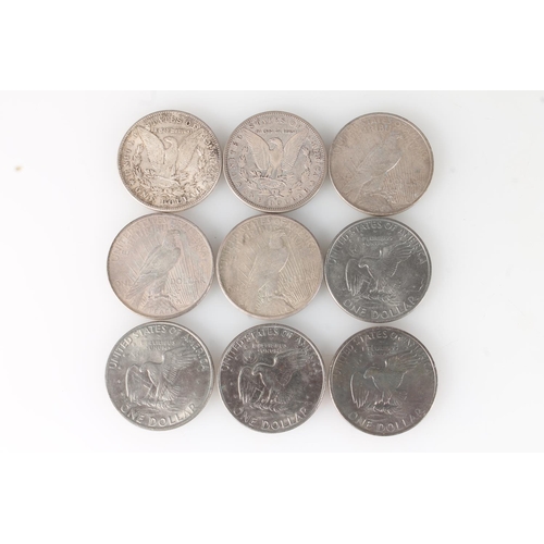 341 - UNITED STATES OF AMERICA USA Morgan dollars 1878 S, 1889 O, Peace dollars 1922, 1923 and 1925, Eisen... 