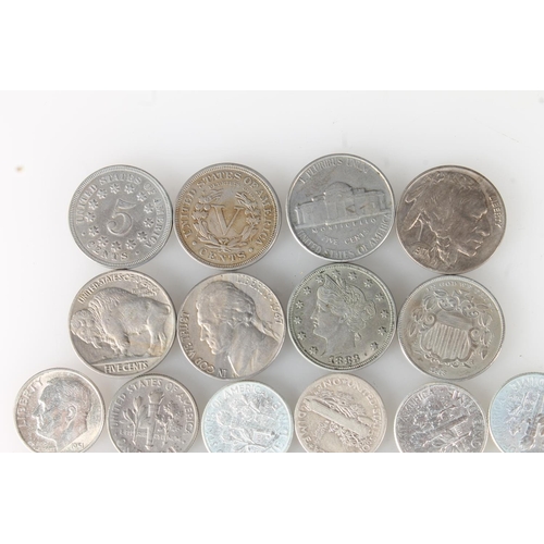 342 - UNITED STATES OF AMERICA USA nickels 1867, 1868, 1883, 1901 and Buffalo nickels, quarter dollar 1939... 