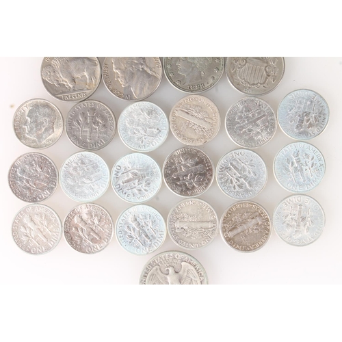 342 - UNITED STATES OF AMERICA USA nickels 1867, 1868, 1883, 1901 and Buffalo nickels, quarter dollar 1939... 