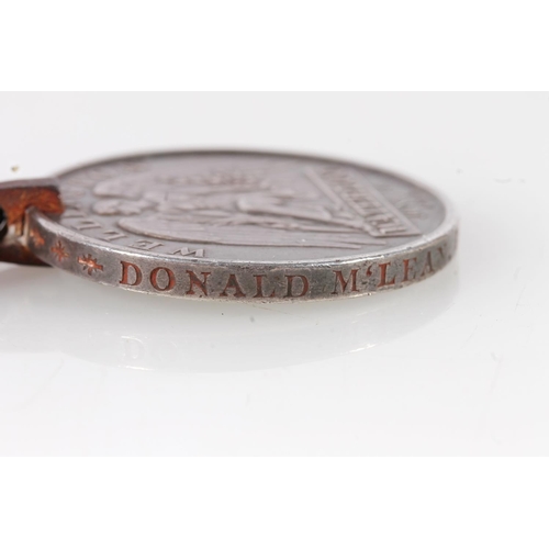 1002 - Medal of Donald McLean of the 1st Battalion, 91st (Argyllshire Highlanders) Regiment of Foot compris... 